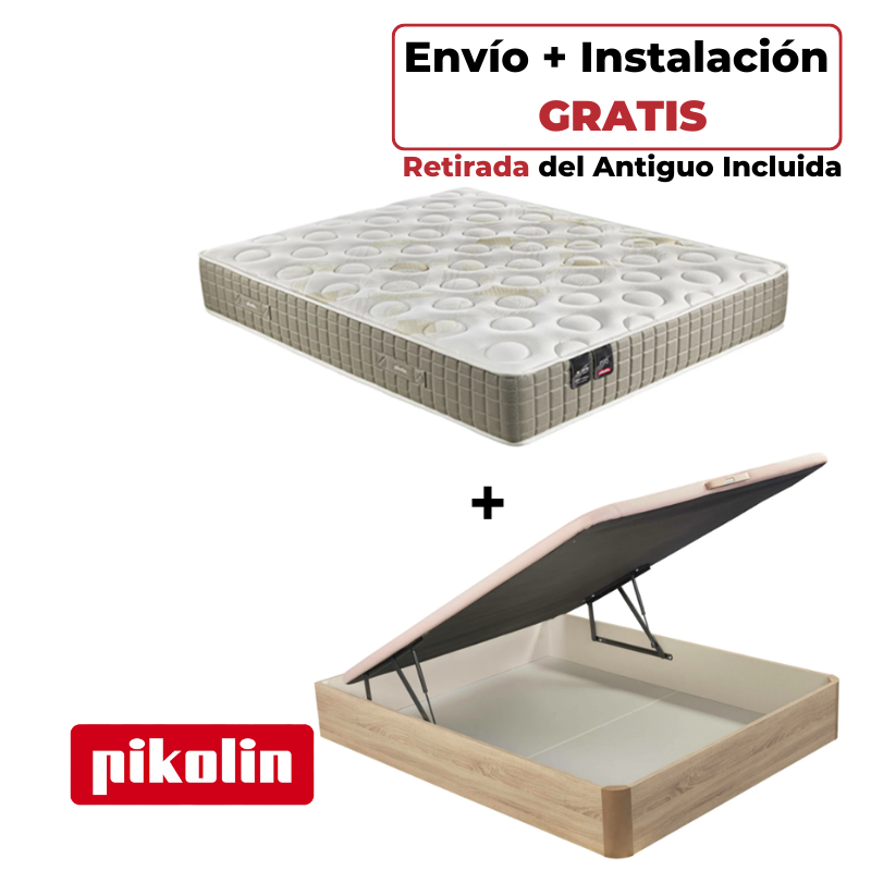 Pack Colchón Pikolin Zeus + Canapé Abatible Naturbox Natural