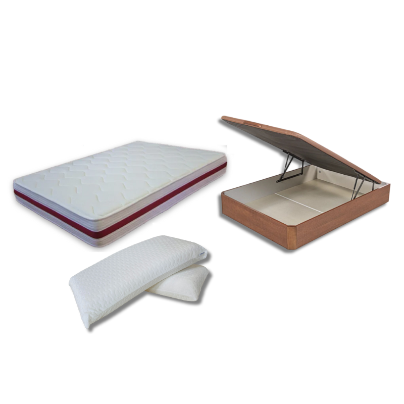 Pack Ahorro Colchón Viscogel + Canapé Abatible Sleepful® Cerezo + Almohadas Viscoelásticas