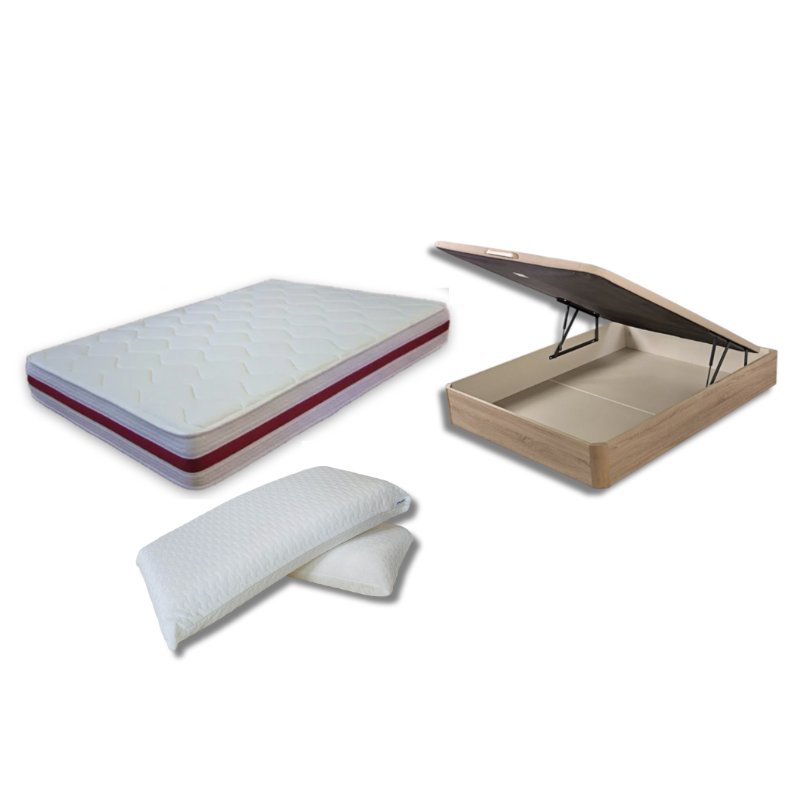 Pack Ahorro Colchón Viscogel + Canapé Abatible Sleepful® Natural + Almohadas Visco