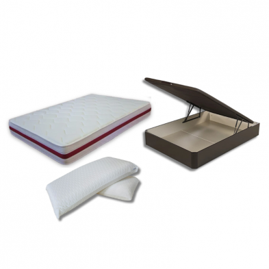 Pack Ahorro Colchón Viscogel + Canapé Abatible Sleepful® Wengué + Almohadas Visco