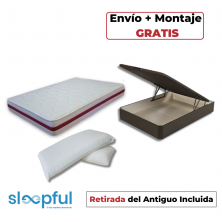 Pack Ahorro Colchón Viscogel + Canapé Abatible Sleepful® Wengué + Almohadas Visco