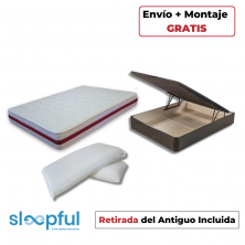 Pack Ahorro Colchón Viscogel + Canapé Abatible Sleepful® Negro + Almohadas Visco