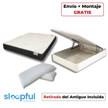 Pack Completo Colchón Viscogel Dark + Canapé Abatible Sleepful® Blanco + Almohadas Visco