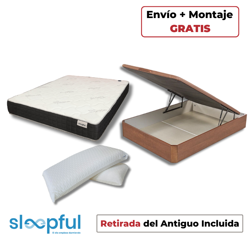 Pack Completo Colchón Viscogel Dark + Canapé Abatible Sleepful® Cerezo + Almohadas Visco