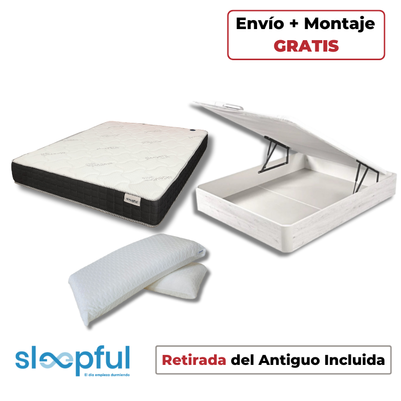 Pack Completo Colchón Viscogel Dark + Canapé Abatible Sleepful® Glaciar + Almohadas Visco