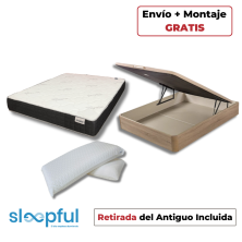 Pack Completo Colchón Viscogel Dark + Canapé Abatible Sleepful® Natural + Almohadas Visco