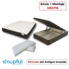 Pack Completo Colchón Viscogel Dark + Canapé Abatible Sleepful® Wengué + Almohadas Visco