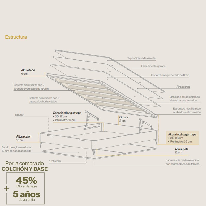 Canapé Abatible Sonpura Con Patas Metálicas Nuit Natural