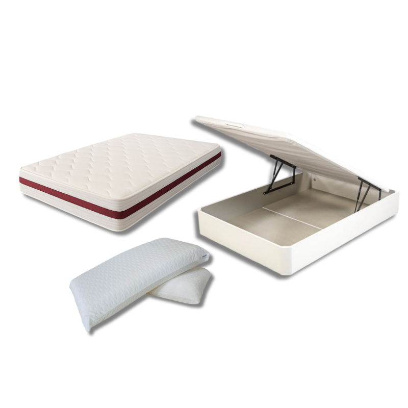 Pack Ahorro Colchón Viscogel + Canapé Abatible Sleepful® Blanco + Almohadas Visco