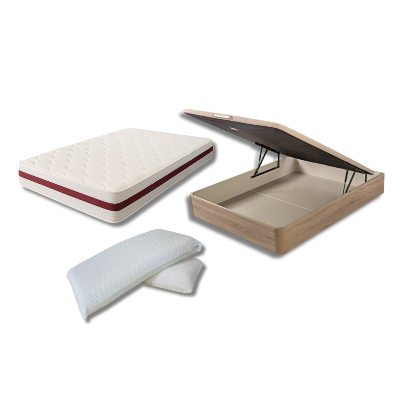 Pack Ahorro Colchón Viscogel + Canapé Abatible Sleepful® Natural + Almohadas Visco