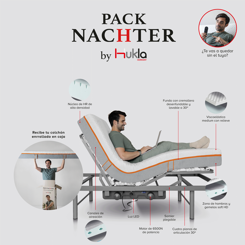 Pack Nachter Hukla Germany Colchón Con Visco Y Somier Articulado 90x190